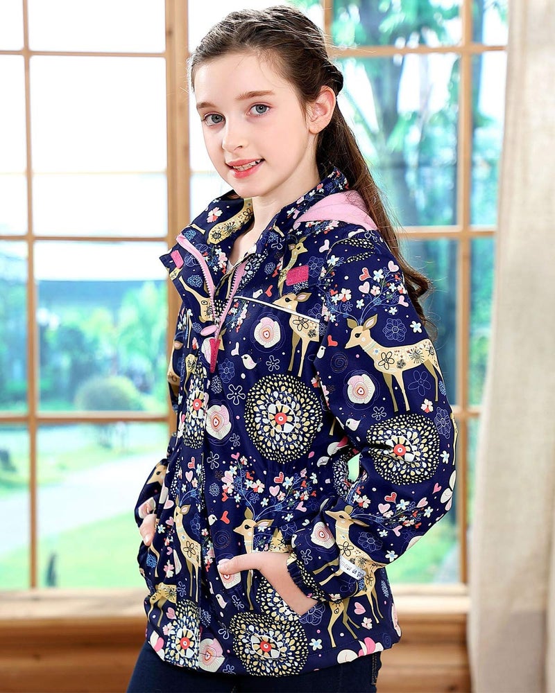 Resogaa Girls Rain Jacket Kids Hooded Raincoat Windbreaker with Fleece Lining (2901, 8) - Image 4
